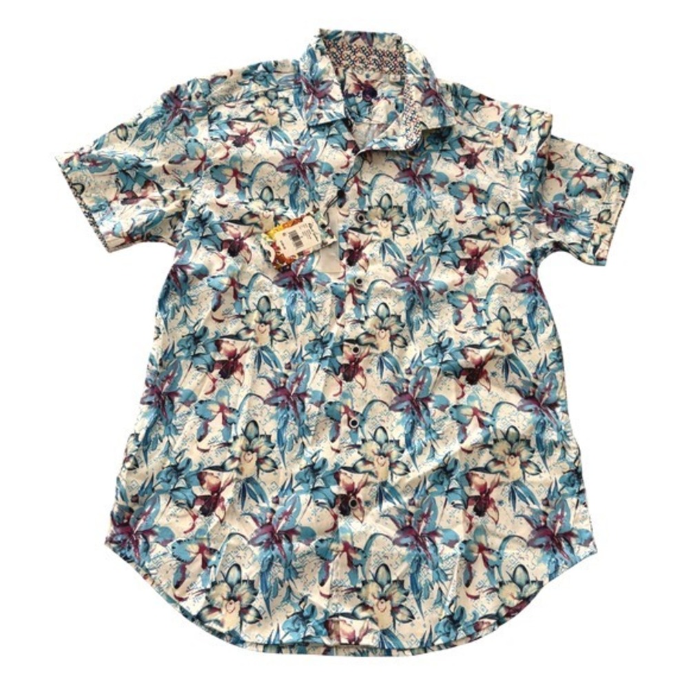 Robert Graham Shirt Mens Small Multicolor Floral Short Sleeve Button Up Stretch